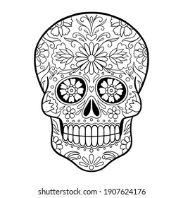 Mexican sugar skull, Dia de los Muertos. Sugar Skull With Doodle Floral Pattern