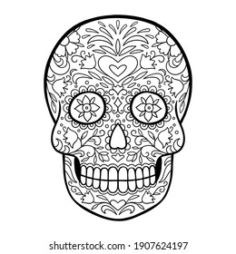 Mexican sugar skull, Dia de los Muertos. Coloring page