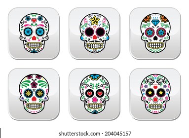 Mexican sugar skull, Dia de los Muertos buttons