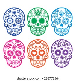 Mexican sugar skull, Dia de los Muertos icons set 