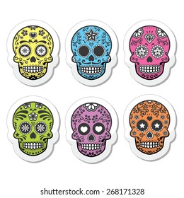 Mexican sugar skull, Dia de los Muertos icons set 