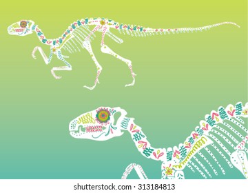 Mexican sugar skull dinosaur, dinosaur skeleton embellished