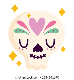 mexican sugar skull floral decoration, mexico culture vector illustration