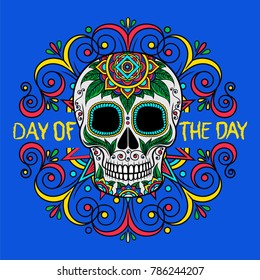 Mexican sugar skull with floral pattern, Day of the Day, design element for poster, greeting card vector Illustration