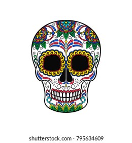 Mexican sugar skull with floral pattern, Day of the death vector Illustration