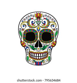 Mexican sugar skull with floral pattern, Dia de Muertos vector Illustration