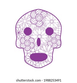 Mexican sugar skull with flowers for Day of the Dead skull. illustration of tribes. outline for coloring book page design