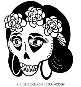 Mexican sugar skull. Halloween, Beautiful skeleton , day all saints. Vector skull icon for cards, posters, stickers and professional design.