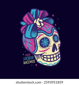 Mexican Sugar Skull Head with colorful ornaments and  Flowers Character Design Vector for Poster or Clothing