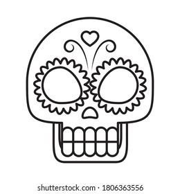 mexican sugar skull icon over white background, line style, vector illustration