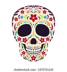 Mexican sugar skull isolated on white background. Vector illustration in cartoon flat style.