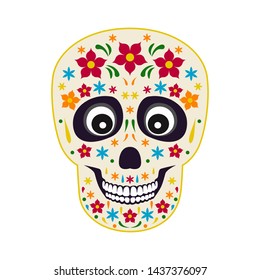Mexican sugar skull isolated on white background. Vector illustration in cartoon flat style. Day of the death.