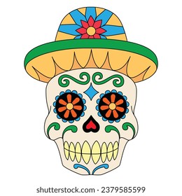 Mexican sugar skull isolated vector with flowers decoration for Day of the Dead on white background art 7