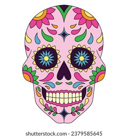 Mexican sugar skull isolated vector with flowers decoration for Day of the Dead on white background art 1