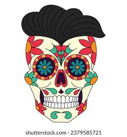 Calavera de azúcar en México vector aislado con decoración de flores para el Día de los Muertos sobre fondo blanco art 10