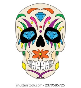 Mexican sugar skull isolated vector with flowers decoration for Day of the Dead on white background art 9