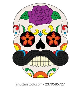 Calavera de azúcar en México vector aislado con decoración de flores para el Día de los Muertos sobre fondo blanco art 8