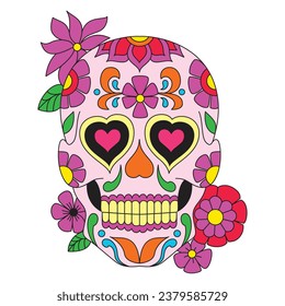 Mexican sugar skull isolated vector with flowers decoration for Day of the Dead on white background art 5