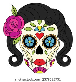 Mexican sugar skull isolated vector with flowers decoration for Day of the Dead on white background art 3