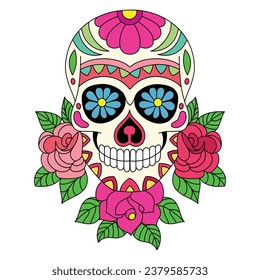 Mexican sugar skull isolated vector with flowers decoration for Day of the Dead on white background art 6