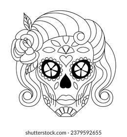 Mexican sugar skull isolated vector with flowers decoration for Day of the Dead coloring pages for kids page 10