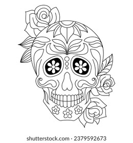 Mexican sugar skull isolated vector with flowers decoration for Day of the Dead coloring pages for kids page 10