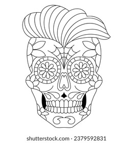 Mexican sugar skull isolated vector with flowers decoration for Day of the Dead coloring pages for kids page 10