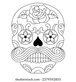 Mexican sugar skull isolated vector with flowers decoration for Day of the Dead coloring pages for kids page 10