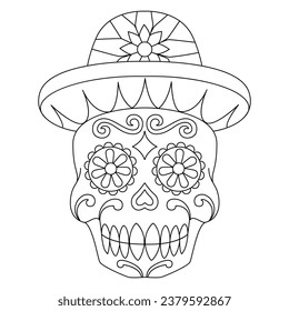 Mexican sugar skull isolated vector with flowers decoration for Day of the Dead coloring pages for kids page 10