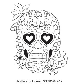 Mexican sugar skull isolated vector with flowers decoration for Day of the Dead coloring pages for kids page 10