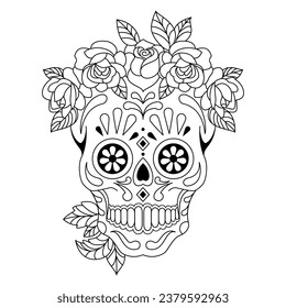 Mexican sugar skull isolated vector with flowers decoration for Day of the Dead coloring pages for kids page 10