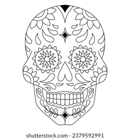 Mexican sugar skull isolated vector with flowers decoration for Day of the Dead coloring pages for kids page 10