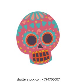 Mexican sugar skull with pattern, Dia de Muertos cartoon vector Illustration