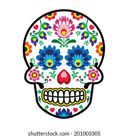 Mexican sugar skull - Polish folk art style - Wzory Lowickie, Wycinanka 