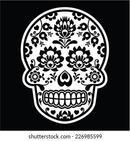 Mexican sugar skull - Polish folk art style on black    