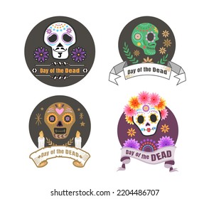 Mexican sugar skull set, Day of the dead, Dia de los muertos, Halloween holiday poster, party flyer, funny greeting card.