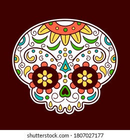 Mexican sugar skull. Vector flat line cartoon character illustration icon. Skull t-shirt print design