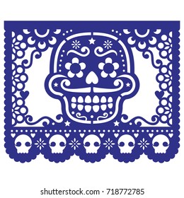 
Mexican sugar skull vector paper decorations - Papel Picado design for Halloween, Dia de Los Muertos, Day of the Dead
Cut out template with candy skull and flowers, traditonal art from Mexico