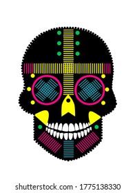 Mexican sugar skull with white teeth. Colorful and detailed vivid colors  vector background.