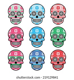 Mexican sugar skull with winter Nordic pattern 