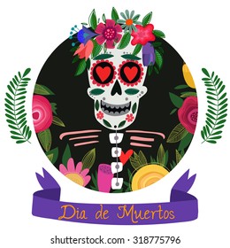 Mexican sugar skull-Day of the dead.Poster design in a colorful style.
