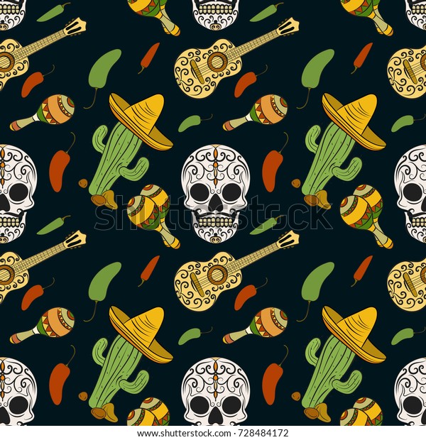 Mexican Sugar Skulls Chili Pepper Guitar Stock Vector (Royalty Free ...