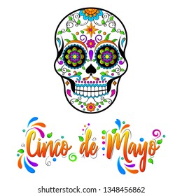 Mexican Sugar skulls, Cinco de Maya vector isolated illustration on white background. 