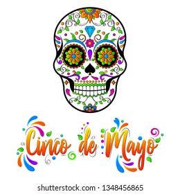 Mexican Sugar skulls, Cinco de Maya vector isolated illustration on white background. 