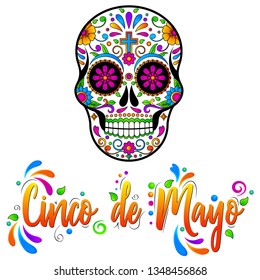 Mexican Sugar skulls, Cinco de Maya vector isolated illustration on white background. 