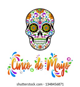 Mexican Sugar skulls, Cinco de Maya vector isolated illustration on white background. 