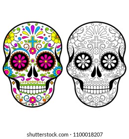 Mexican Sugar skulls, Day of the dead vector illustration on white background 