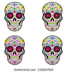 Mexican Sugar skulls, Day of the dead vector illustration set, Halloween Bundle.  