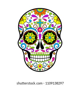 Mexican Sugar skulls, Day of the dead vector illustration on white background 