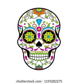 Calaveras azucareras mexicanas, Día de la ilustración vectorial muerta sobre fondo blanco 